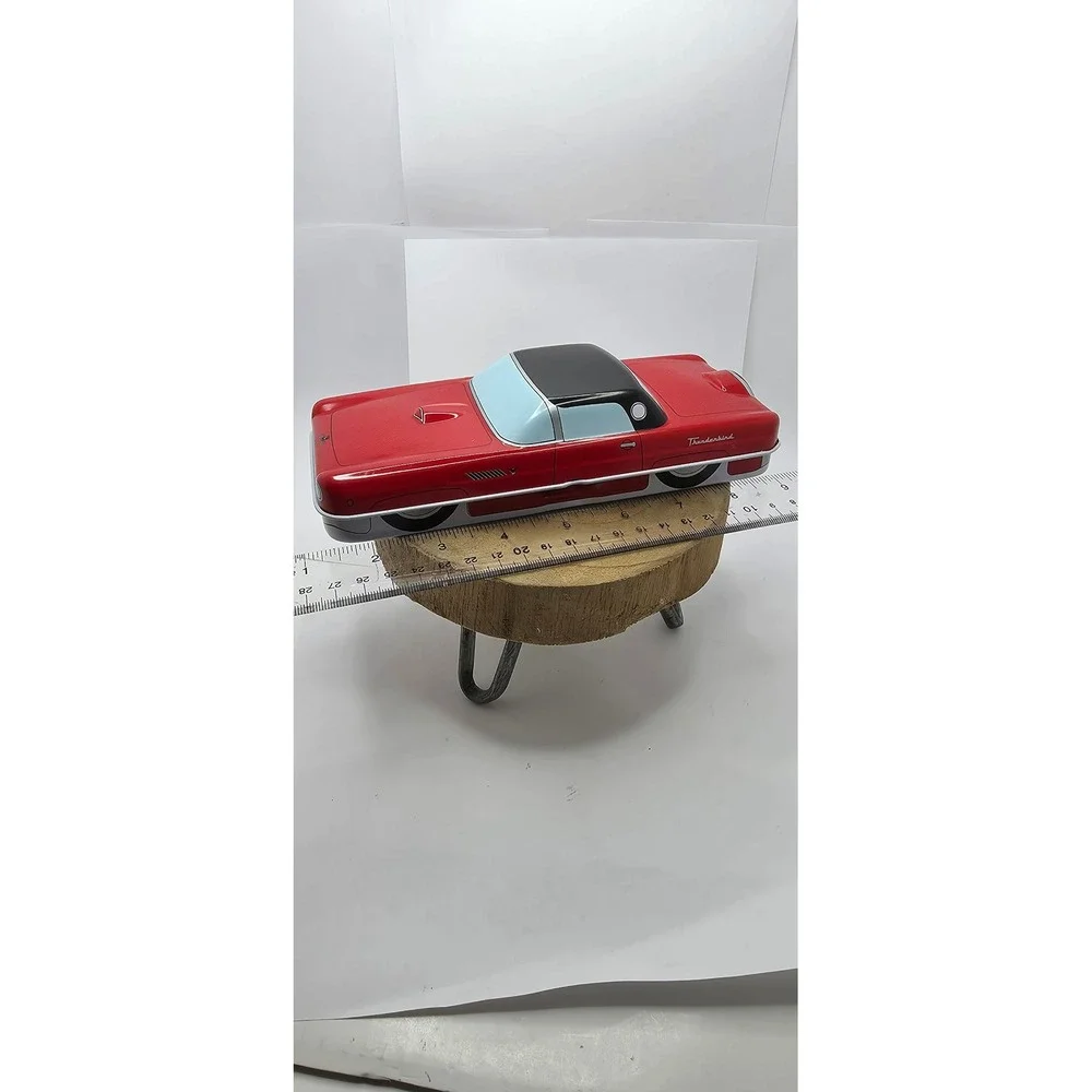 Vintage Ford Thunderbird Red Car Collectible Tin Hinged Storage Container 8.5in